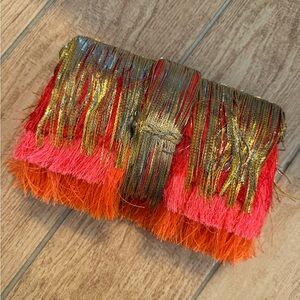 Vibrant Pink and Orange Fringe Clutch